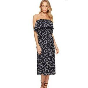 New Flynn Skye Fiona Strapless Dress Womens L Midi Daisy Duke Floral Blue White